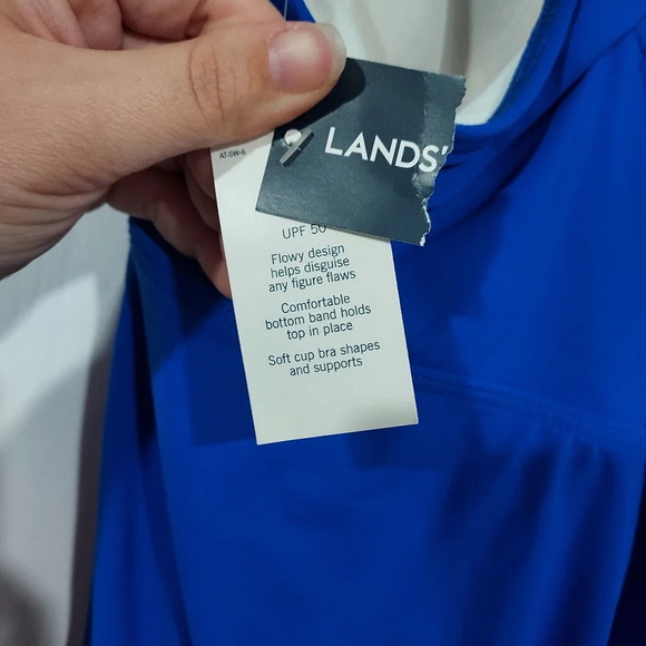 NWOT Lands' End Electric Blue Blouson Tankini Swimsuit Top in Size 18W - Picture 9 of 12